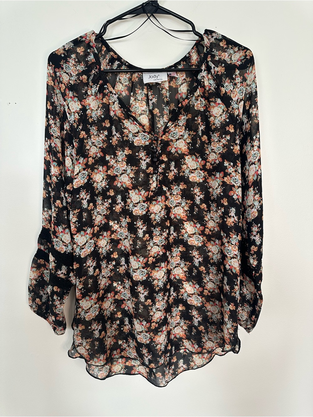 Jody Black Floral Sheer Button-Front Blouse